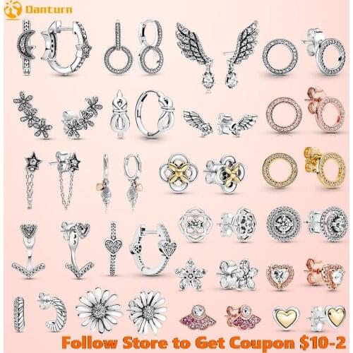 Danturn New 925 Sterling Silver Silver Wing Heart Circle Daisy Flower Stud Earrings For Women Original Trendy Jewelry Making
