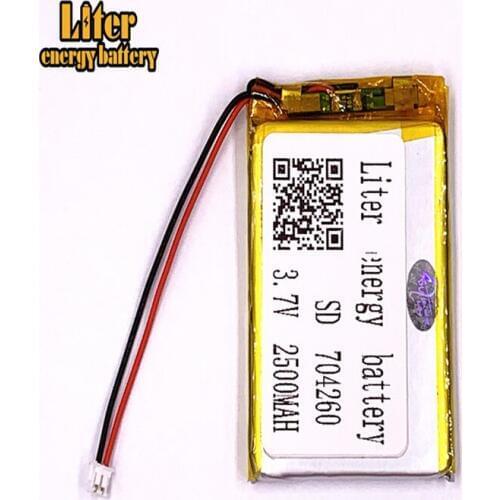 1.5MM 2pin connector 3.7V 2500mAh 704260 e-books GPS PDA Car recorder Recreational machines Li-polymer battery Li-po battery