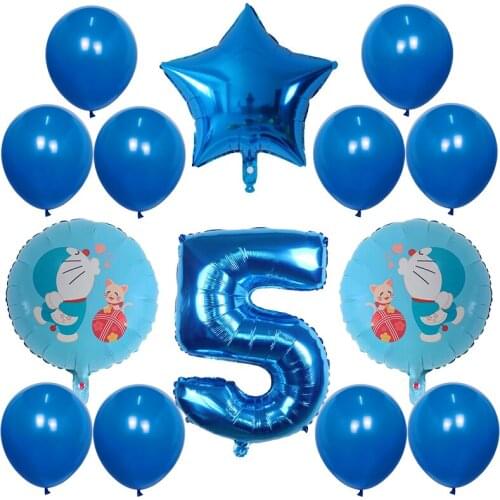 14pcs Blue Pink Jingle Cat Foil Balloon Cartoon Children 1 2 3 4 5Year Birthday Party Doraemon Decoration Inflatable Air Balloon