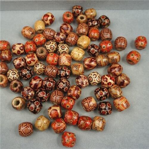 200pcs/lot Printed Wood Beads Mixed Ethnic Style Printing Flower Wooden Beads For Jewelry Making DIY Size:11x12mm Hole About 4mm