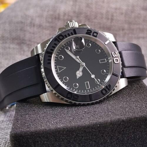 40mm MIYOTA Movement Watch Male Sapphire Crystal Brushed Ceramic Bezel Rubber Strap Solid Backcover