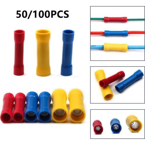 50/100pcs Crimp Terminals Insulated Electrical Wire Cable Butt Connectors Crimping Terminal Connector BV1.25 BV2.5 BV5.5