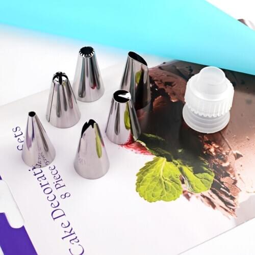 6pcs/set Reusable Icing Piping Cream Pastry Bag Stainless Steel Nozzle Pastry Tips Set Kitchen Diy Cake Decoration Baking Tools