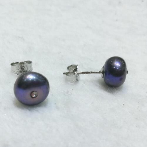 9x10mm black colors round pearl stud earrings shining crystal women Jewelry Earrings natural freshwater pearl party gift