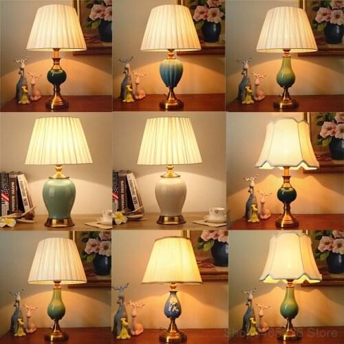 American Retro Ceramic Table Lamps for Bedroom Bedside Study Living Room Light Fixtures Modern Led Desk Lamp Indoor Home Decor