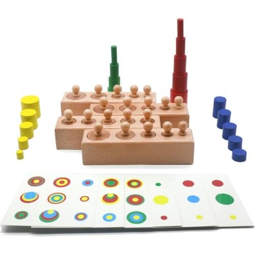 Montessori Cylinders Sensory Toys For Children Wooden Educational Learning Toys For Toddlers Knobbed Stacking Miniatures L0364H