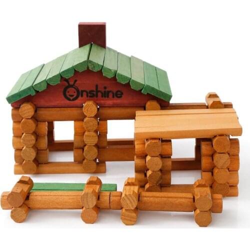 Children Wooden Lincoln Cottage Building Blocks Toy Forest Log Set Kids Creative Lumber Farm and Shop Wooden Building House Toy