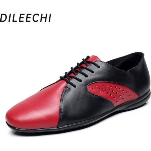 DILEECHI brand genuine leather cowhide male Latin dance shoes flat summer dance shoes