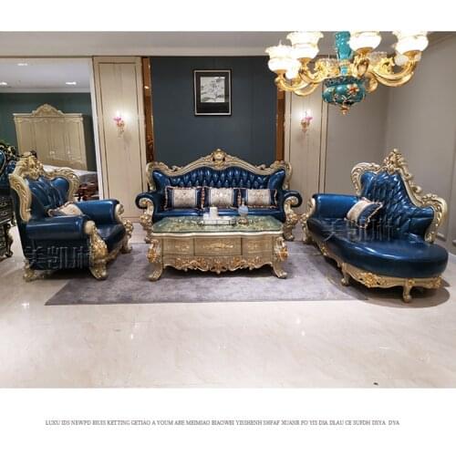 European-style Leather Sofa American Small-sized Living Room Solid Wood Carved Sofa Imported First Layer Cowhide Sofa