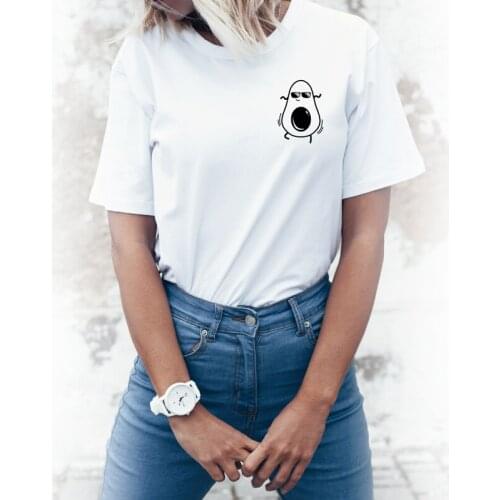 Avocado Pocket Print T-shirt Pure Cotton Hipster Graphic Tee Shirt Top Funny Women Short Sleeve Vegan Tshirt Clothing Plus Size