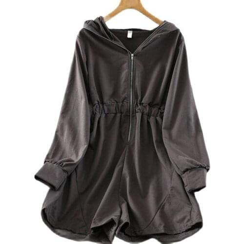 HELIAR Women Autumn Zipper Fly Hoody Solid Playsuits Long Sleeve Party Female Loose Falbala Long Wide Leg Rompers Women
