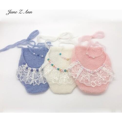 Jane Z Ann Newborn Photography Clothing Baby mohair pearl headband +bodysuit soft infant studio shooting outfits