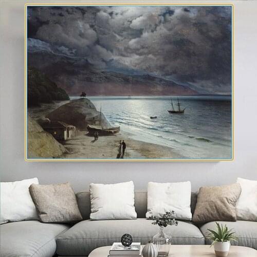 Holover Ivan Aivazovsky"Night At Gurzof"Canvas Oil Painting Romanticism Seascape Unframed Poster Aesthetic Wall Art Home Decor