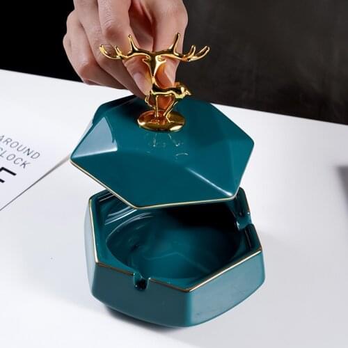 Creative Personality Ceramic Ashtray Trend Anti Fly Ash with Cover Home Living Room Office Light Luxury Bar Supplies