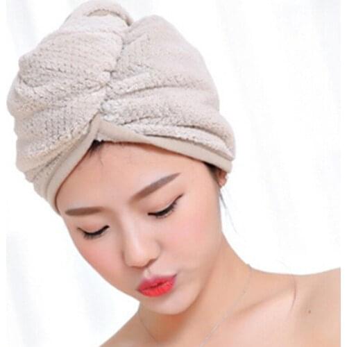 Coral Velvet Dry Hair Bath Towel Microfiber Quick Drying Turban Super Absorbent Women Hair Cap Wrap With Button Thicken