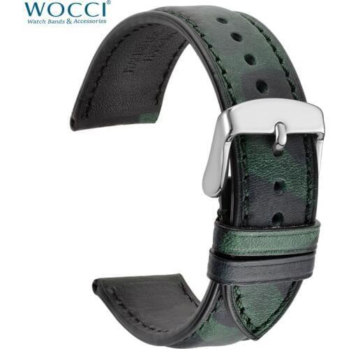 WOCCI Leather Watch Band 18mm 20mm 22mm,Military Style Camo Series Replacement Strap,Watch Band Accessories for Women Men