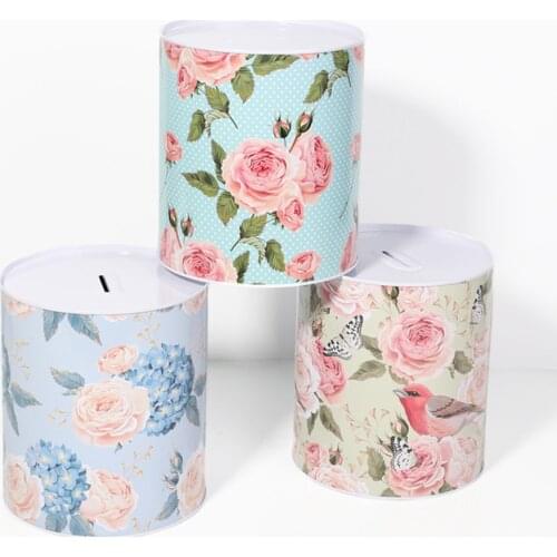 1Pc Lovely European-Style Flowers Can Floral Saving Boxes Piggy Banks Tinplate Money Boxes Only Go In But Not Out Piggy Bank