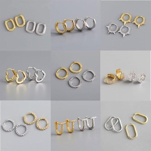 925 Sterling Silver Punk Geometric Piercing Hoop Earrings For Women Girls Wedding Party Jewelry Accessories