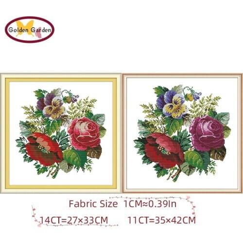 GG A Bouquet of Roses Cross Stitch Kits Embroidery Needlework Set 11CT 14CT Cotton Fabric Joy Sunday Cross Stitch for Home Decor
