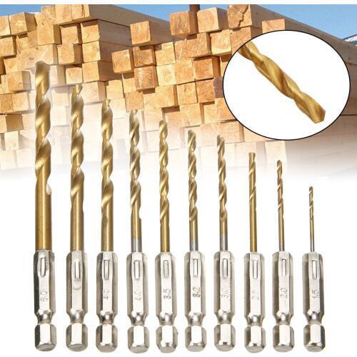 10Pcs HSS Drill Bit HSS titanium Twist Drill Bit Set Cordless Screwdriver HSS-Titan Hexagonal Drill Bit