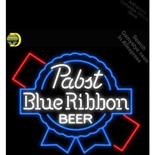 Pab Blue Ribbo NEON SIGN Beer Neon light GLASS Neon Bulbs Decorative Neon Signs For Bar Windows Garage Wall Sign Affiche Neon