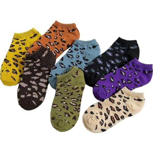 1 Pairs Spring and Summer New Socks Childrens Net Red Leopard Pattern Womens Boat Socks Cotton Shallow Mouth Socks