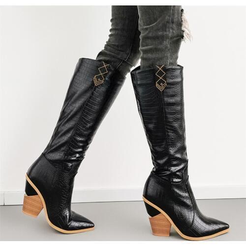 2020 New Arrival Women Boots Hoof High Heel Snow Winter Boots Retro High Heels Party Shoes Ladies Western Knee High Boots