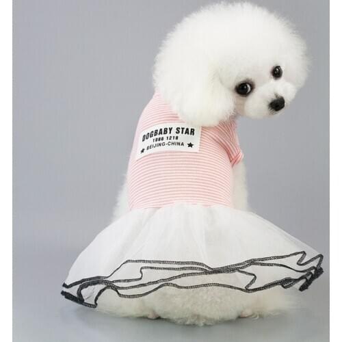 Dog Clothing Pet Dress Pet Clothing Pet Supplies Striped Pet Clothes Princess Gray Pink Simple Style Dog Dress