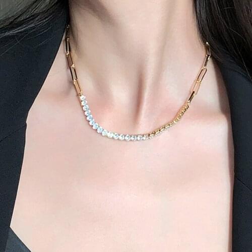 Origin Summer Minimalist Bling Bling Rhinestone Chokers Necklace for Women Femme Gold Chunky Curb Chain Metal Necklace Jewellery