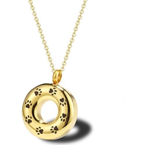RIR Geometric Round Pet Print Dog Claw Pendant Souvenir Necklace Commemorative Puppy Cremated Animal Jewelry Necklace For Ashes