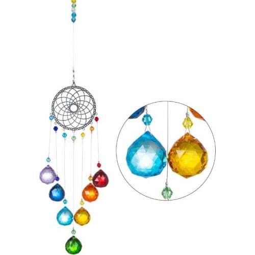 Dream Catcher Ornament Pendants With Colorful Crystal Ball Prisms Indoor Outdoor Garden Moon Sun Catcher Charms Decor18.3inch