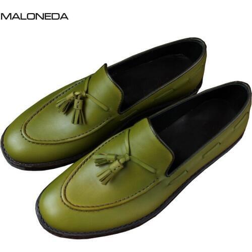 MALONEDA Bespoke You Like Color Handmade Casual Slip On Tassels Loafers Shoes 100% Genuine Leather Made with Goodyear Welted