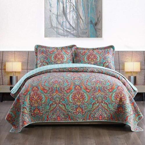 100% Cotton sheet quilted quilt bedspread suite large double bed with European gorgeous flower pattern