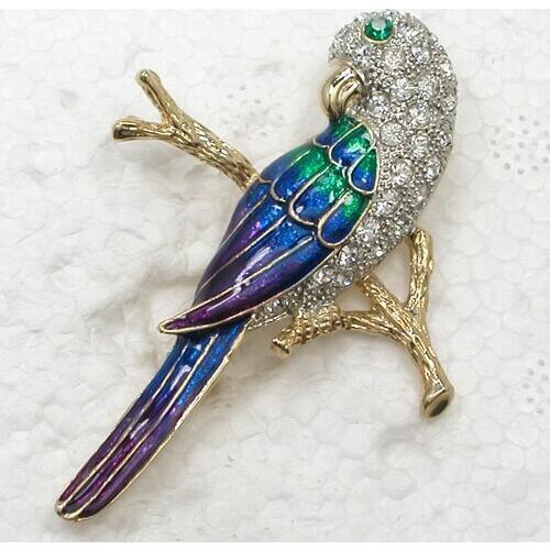 Clear Rhinestone Enamel Bird Pin brooches Fashion Parrot brooch jewelry gift C2149