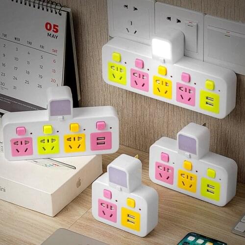 Socket with night light household converter USB plug row multifunctional one-turn two-three-four-five conversion plug plug