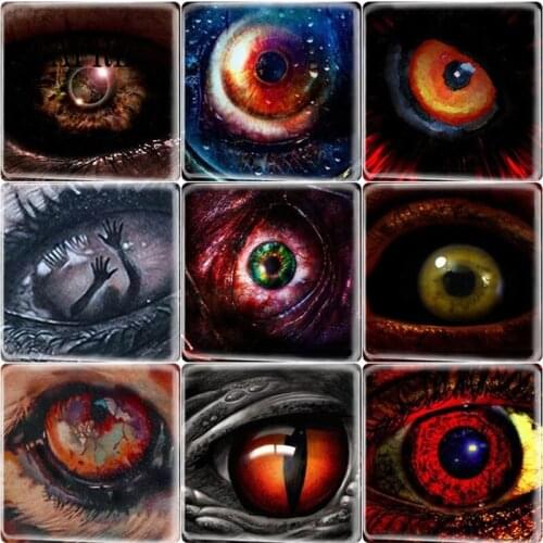 TAFREE DIY 25mm Square Glass Cabochon Evil Eye Charm Jewelry Findings Red Eyeballs DIY Doll Accessories For Keychain Necklace
