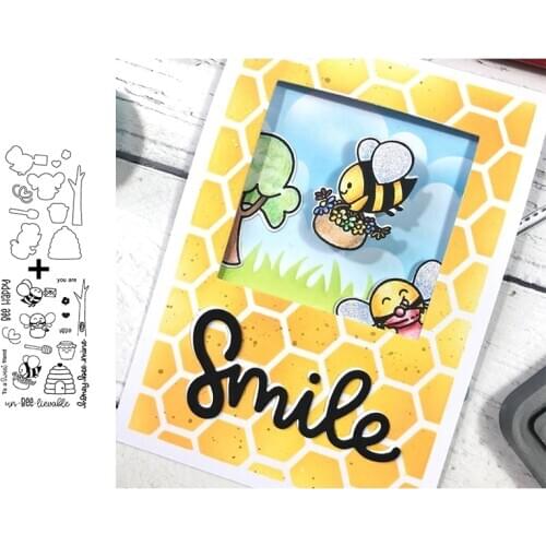 Laborious Bees Stamps And Die Sets 2020 Happy Bee Cutting Dies And Stamps For DIY Scrapbooking Crafts Cards