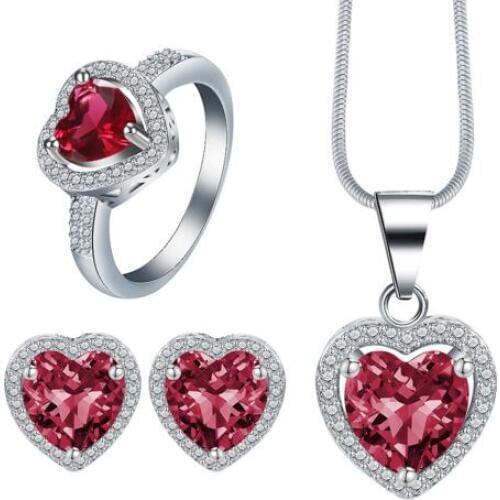 Top quality Girl Women Accessories Bridal Silver Color Crystal Heart Necklace Earrings jewelry Sets Wholesale Fashion Jewellery