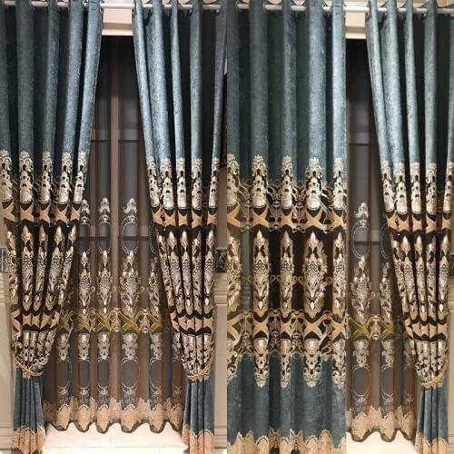 High-grade flannel embroidered curtains For Living Room European Luxury Fabric shading Window Curtain For Bedroom