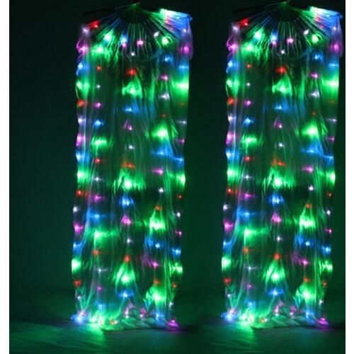 Stage Performance Belly Dance LED Fans 180cm Level Hand Props a pair of Fans Accessories Flashed Lights