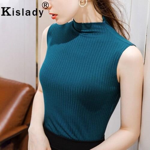 Kislady Womens Turtleneck Patchwork Solid Gothic Shirt Sexy Tops Harajuku Sleeveless Wool Shirt Korean Simple Slim Clothing