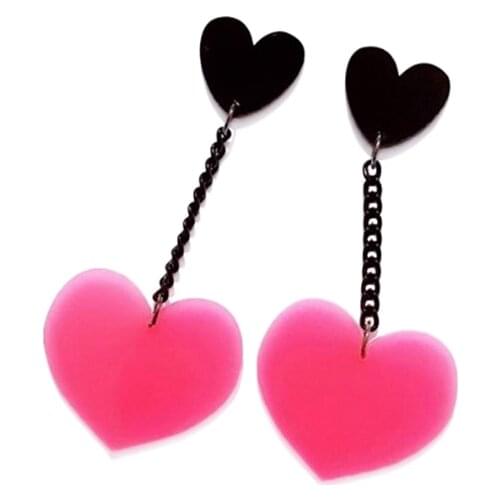 Black Pink Contrast Color Heart Long Chain Drop Earrings For Women New Design Vintage Love Heart Earrings Drop shipping E18177
