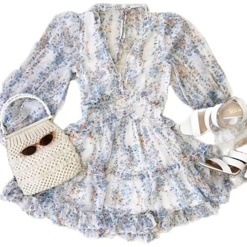 BOHO INSPIRED Harlow Floral Print Ruffle Dress Women Backless V-Neck Dress Women Mini Plus Size Dress Ladies 2021 Party Dress