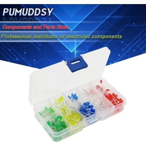 200PC 3MM 5MM Led Kit Mixed Color Red Green Yellow Blue White Light Emitting Diode Assortment In Box