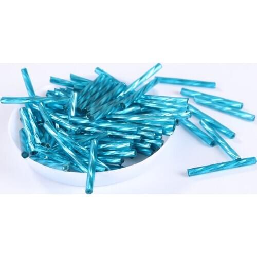 100Pcs/Lot 2.5mm*25mm Light Blue Czech Twist Bugles Glass Tube Seed Beads for jewelry Making,Women Garment DIY Sewing Accessory