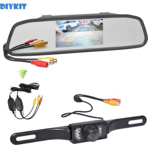 DIYKIT Wireless 4.3" LCD Display Rear View Monitor Car Mirror Monitor IR Backup Car Camera Parking Assistance System Kit