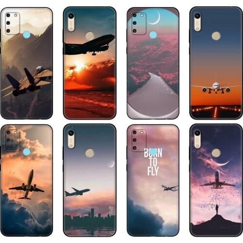 Black tpu Case For Honor 8a Prime 8s 9 10X Lite 9A 9C 9X Premium Pro 9S Case Cover Aircraft Plane Airplane