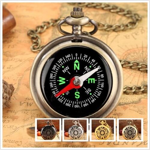 Black/Bronze/Silver/Gold Classic Hollow Rabbit Pattern Vintage Pocket Compass with Fob Chain