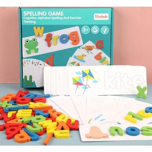 Wooden Puzzle Spell Word Games Wooden Toys Early Learning Jigsaw Letter ABC Alphabet Puzzle Preschool Educational Baby Toys Gift