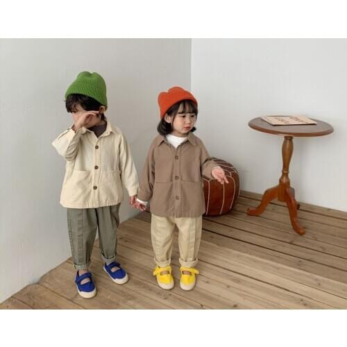 Childrens Shirt 2021 Spring and Autumn New Boys and Girls Japanese Solid Casual Shirt Baby Korean Shirt Jacket Baby Top Tees